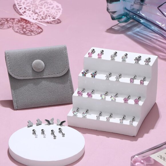 16Pcs Hypoallergenic Stainless Steel CZ Pearl Heart Flower Stud Earrings Gift Se - Picture 7 of 7